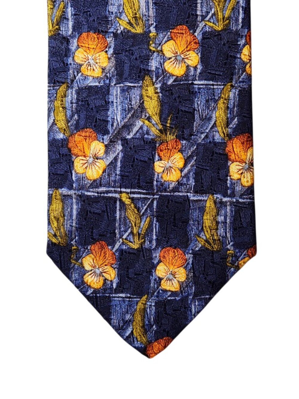 Ermenegildo Zegna Tie Necktie Blue Green Orange Yellow Floral Silk Made in Italy